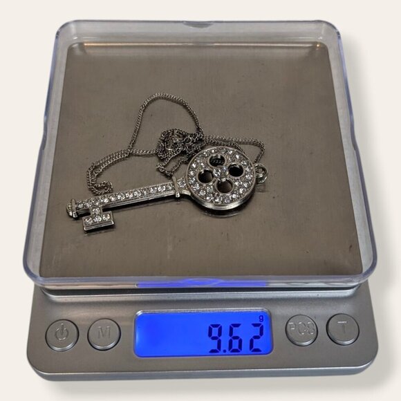 Vintage Rhinestone Key Pendant Necklace - Picture 6 of 6